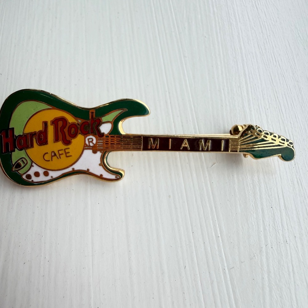 Hard Rock Cafe Miami Electric Guitar Enamel‎ Pin Green Gold Collectible Brooch
